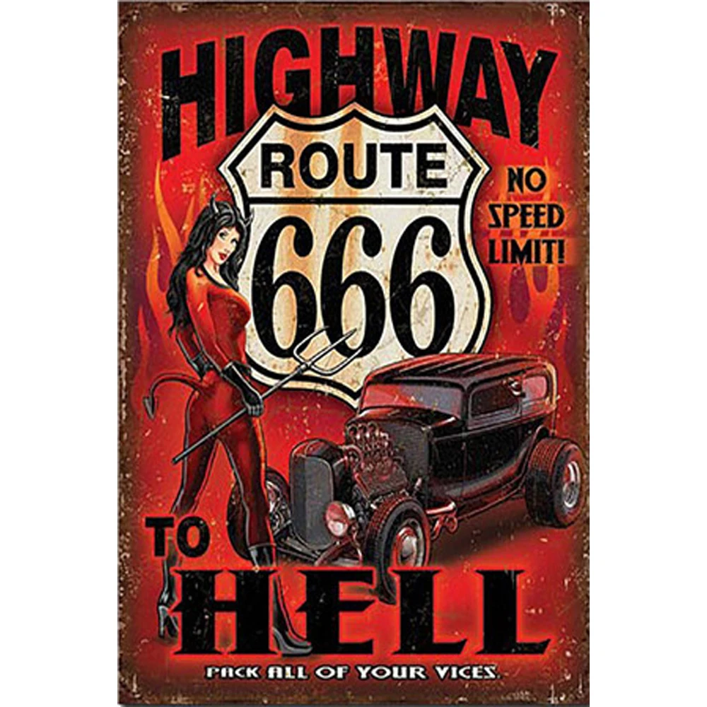 Highway Route 666 Vintage Tin Sign Bar Pub Home Wall Decor Retro Metal Art Beer Coffee Poster Plate 1001(85)