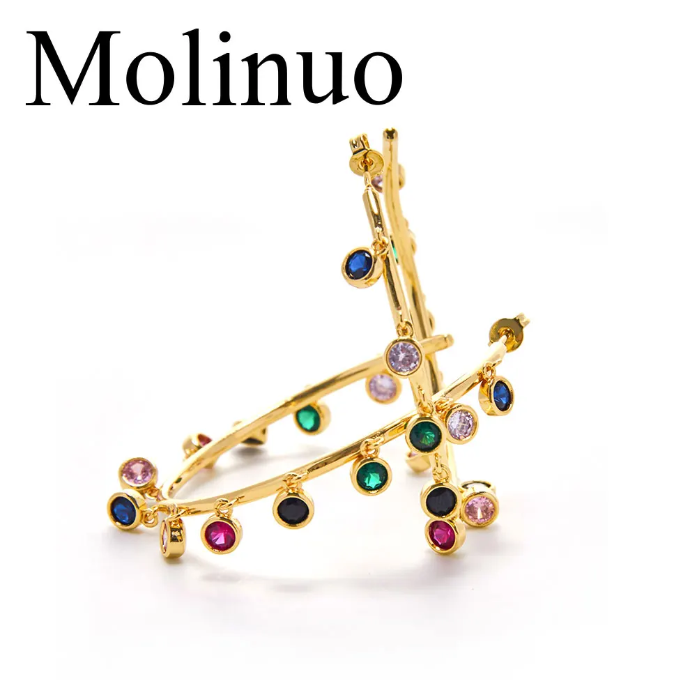 Molinuo Мода несколько круглых радужных cz очаровательные ювелирные серьги великолепный круг цвет золотой обруч люстра серьги для женщин