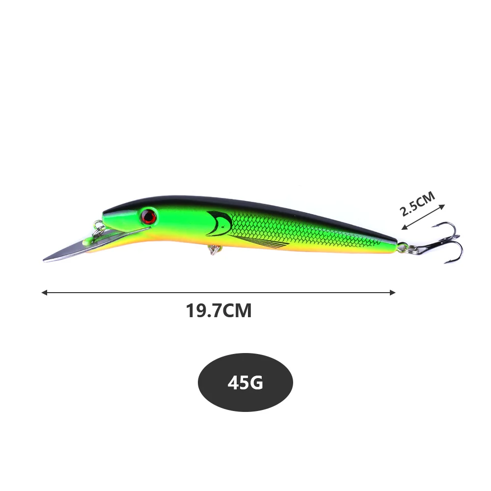 1 шт. длинные 19,7 см 45 г воблер гольян рыболовная приманка большой воблер 2# крючок 3D глаза бас Троллинг искусственные жесткие приманки Pesca