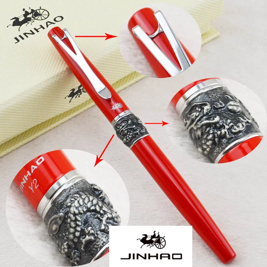 JINHAO-Y2, Роскошные Металлические авторучки, металлическая подарочная коробка, синие и черные чернила для офиса, бизнеса, металлические чернильные ручки для каллиграфии - Цвет: 1 Foun-pen China RED