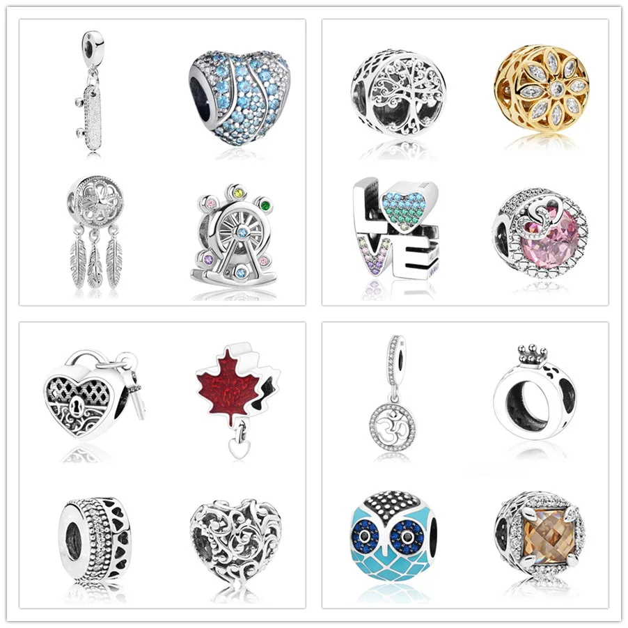 

free shipping 925 silver family tree love Dreamcatcher maple leaf diy bead Fit Pandora Charm Bracelet for women jewelry EL184