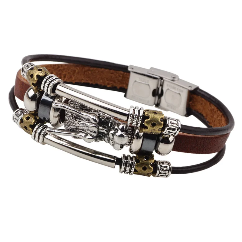 

Vintage Dragon Leather Silver Bracelet Man Handmade Bracelets Mens Braclet For Male Braslet Femme Pulseira Best Friend Jewelry