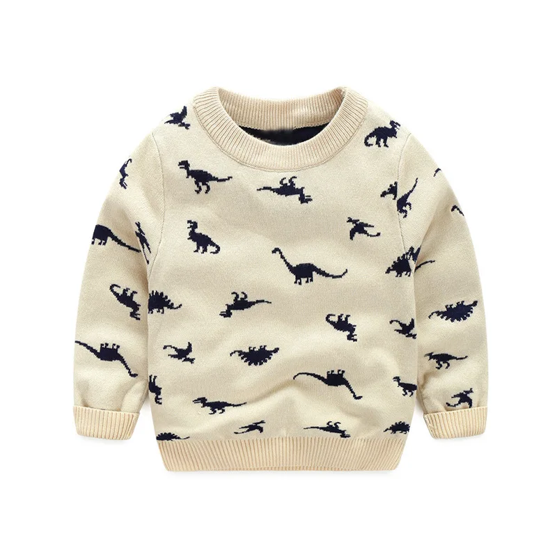 Новинка года, свитер для мальчиков возрастом от 3 до 8 лет повседневная верхняя одежда, детская осенне-зимняя одежда с круглым вырезом пуловер для мальчиков свитера с динозавром