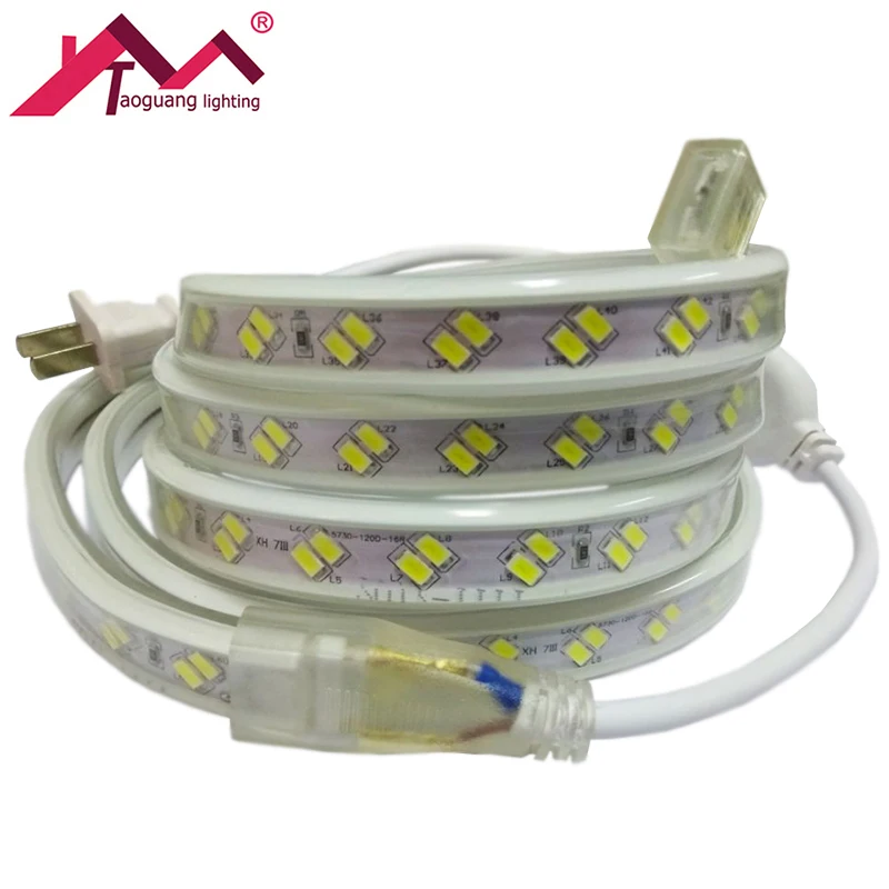 AC 220 В светодиодные полосы света SMD5730 120 светодиодов/M IP65 Водонепроницаемый гибкие светодиодные Клейкие ленты 1 м/2 м/3 м/4 м/5 м/6 м/7 м/8 м/ 9 м/10 м/15