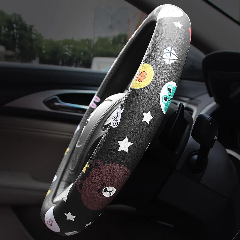 Car steering wheel decoration accessories cartoon printing brown bear leather accessories microfiber steering wheel cover Car steering wheel decoration accessories cartoon printing brown bear leather accessories microfiber steering wheel cover