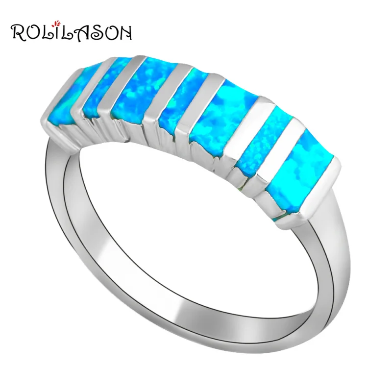 

ROLILASON Blue Opal 925 Silver Ring Fashion Anniversary Gift Lady Fashion Jewelry OR480