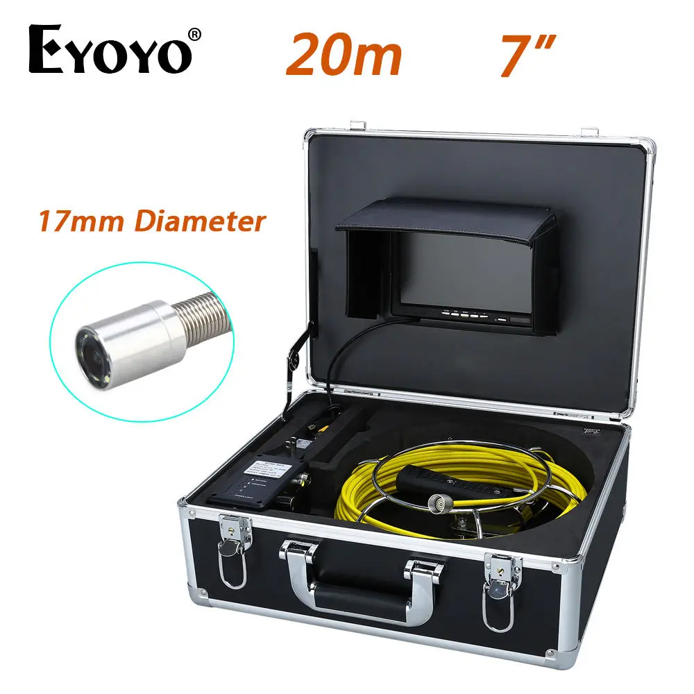 

Eyoyo 20M 7" LCD 17mm Pipe Pipeline Drain Inspection Sewer Video Camera CCTV Cam CMOS 1000TVL Snake Inspection TFT HD Sun shield