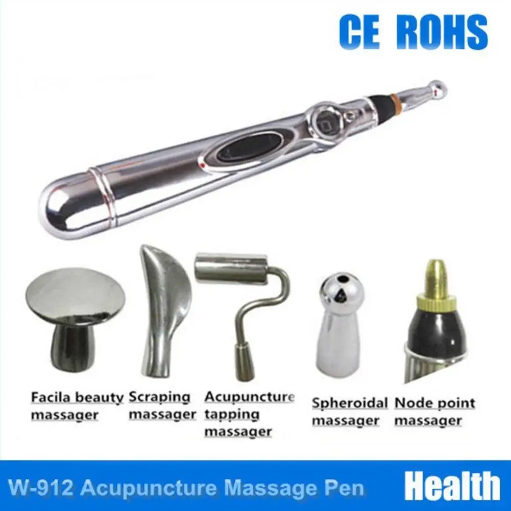 Electronic Meridian Acupuncture Pen + 5 Massage Heads Energy Pain Therapy Relief |