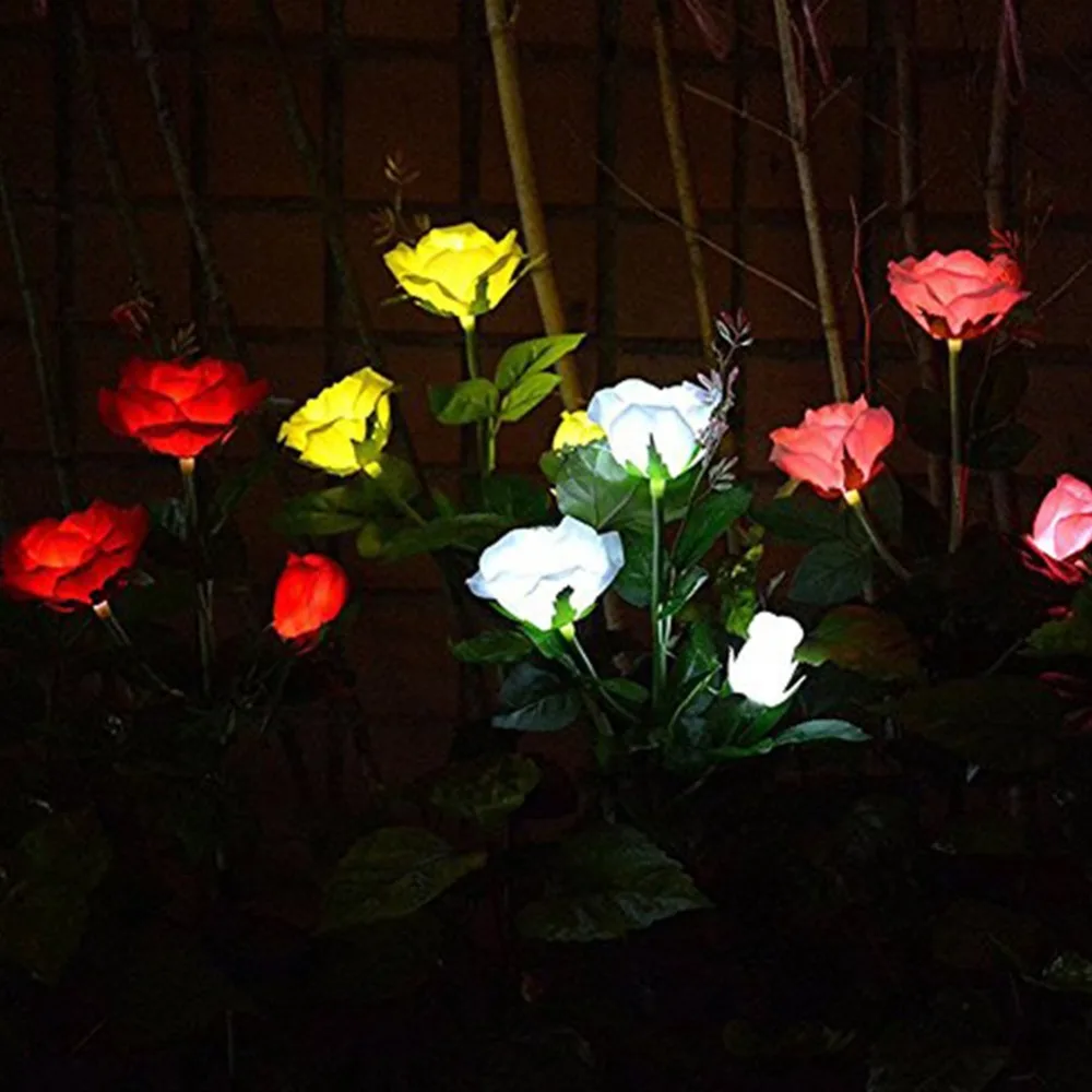 3 LED Solar Rose Garden Courtyard Beautiful Decorative Lawn Lamp