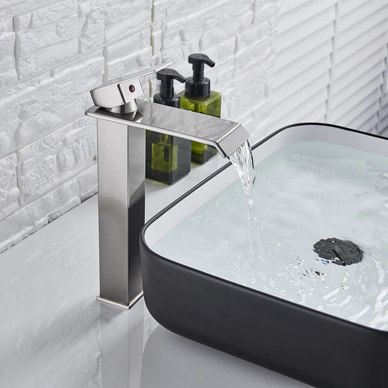 

POIQIHY Modern Washbasin Bathroom Faucet Mixer Waterfall Hot and Cold Water Taps Bathroon Sink Faucet Deck Mounted