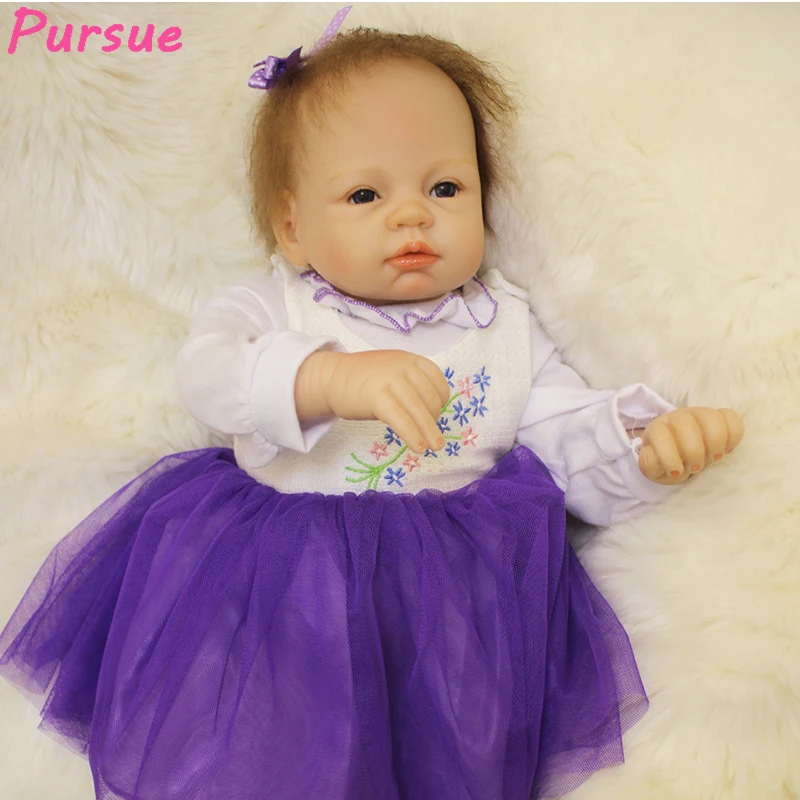 

Pursue 22"/55 cm Purple Dress Vinyl Silicone Reborn Baby Doll Newborn Babies Toys Play House Bedtime Toy Birthday Gift for Girl