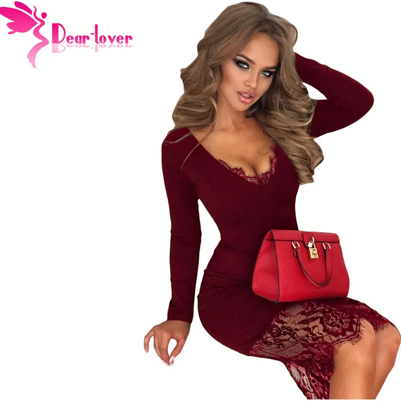 Dear Lover Весна 2019 женское сексуальное Вечерние Платье с длинным рукавом v образный