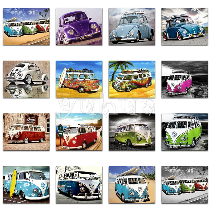

5D DIY Diamond painting Cross stitch Cartoon Round Diamond mosaic colorful VW Car Full Square Diamond embroidery Autos #
