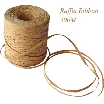 

Raffia Paper Ribbon 200 Meters Craft Natural Wrapping Paper Twine Rope Gift Packing ribbon for Easter Party wedding Decoration