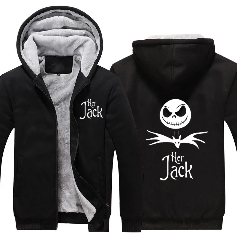 

The Nightmare Before Christmas Jack and Sally Skellington Thicken Jacket Couple Warm Zipper Print Coats Man Women Fleece Hoodies