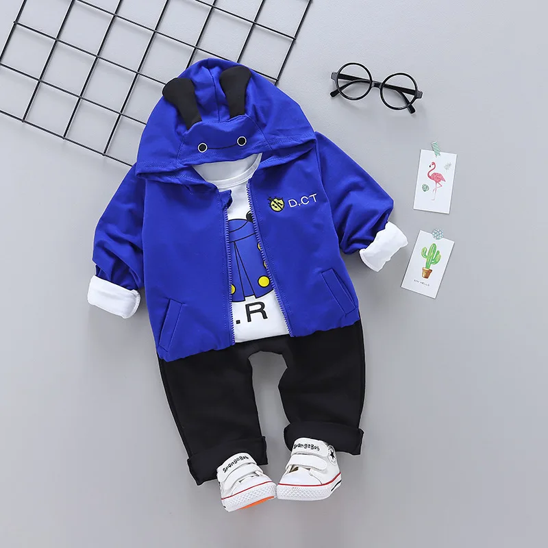 Children Clothing Spring Autumn Boys Clothing Sets Kids Fashion Cotton Cartoon Hooded Coat+T-shirt+Pant 3pcs For Boys Sport Suit