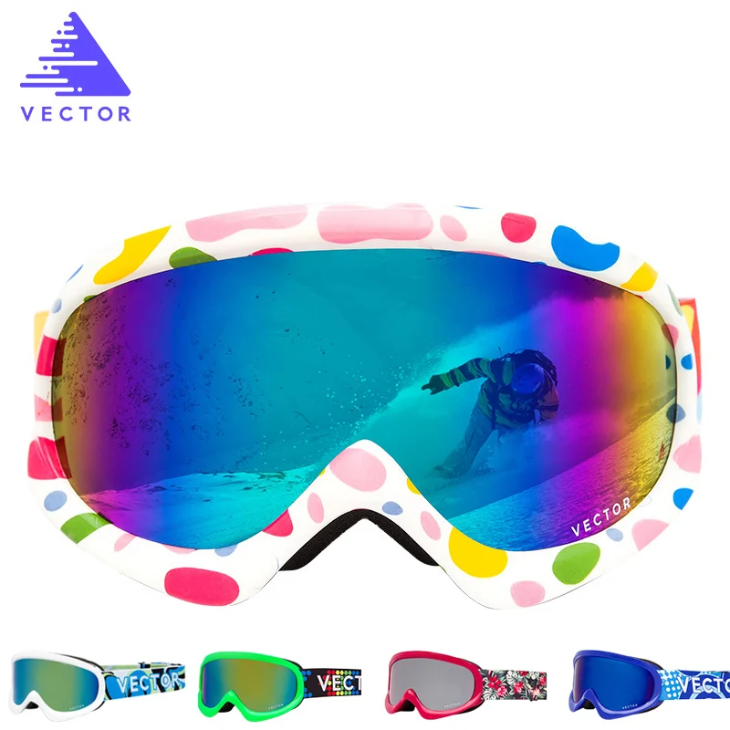 Брендовые лыжные очки VECTOR детские с двойными линзами UV400 незапотевающие для