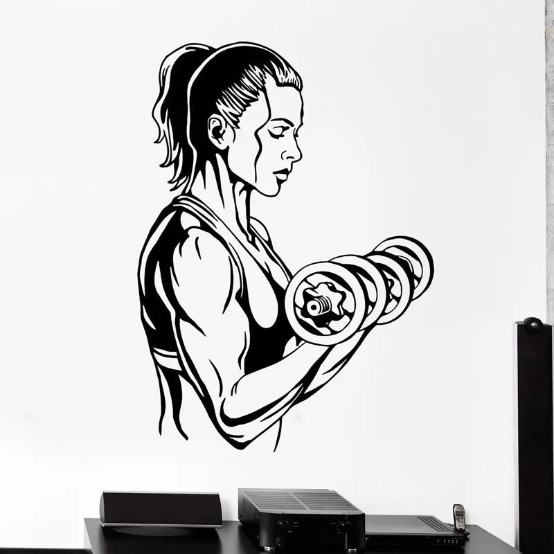 Gym Sticker Dumbbell Fitness Decal Body-building Posters Vinyl Wall Decals Pegatina Quadro Parede Decor Mural Gym Sticker