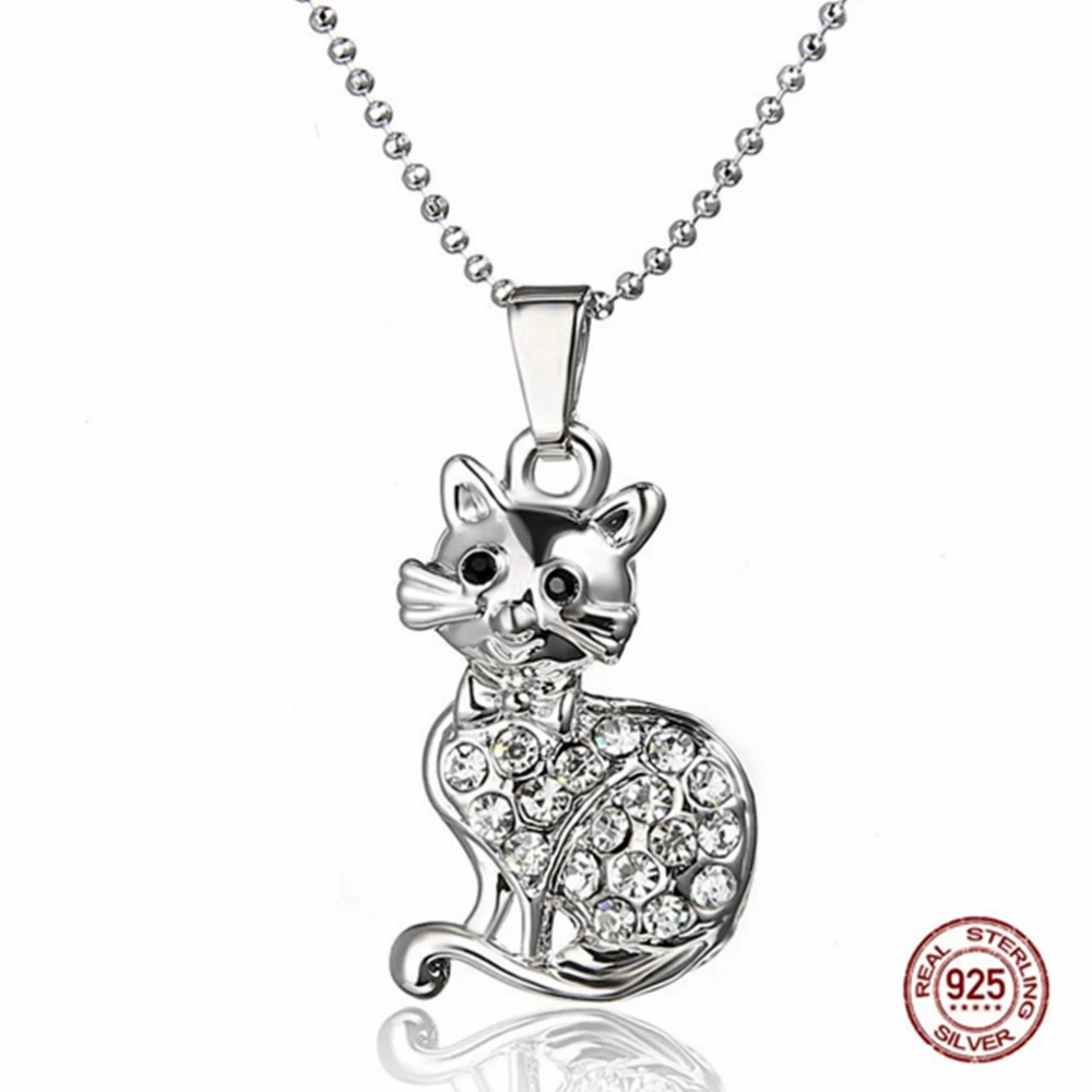 

925 silver Jewelry Cat necklace Animal Women Jewelry Lovely Delicate Pendant Statement Necklaces