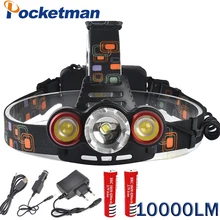 10000LM LED Headlamp XML-T6 Headlight Lamp Lantern Front Lampe Torche Hiking Camping Riding Fishing Light 18650 Battery Charger