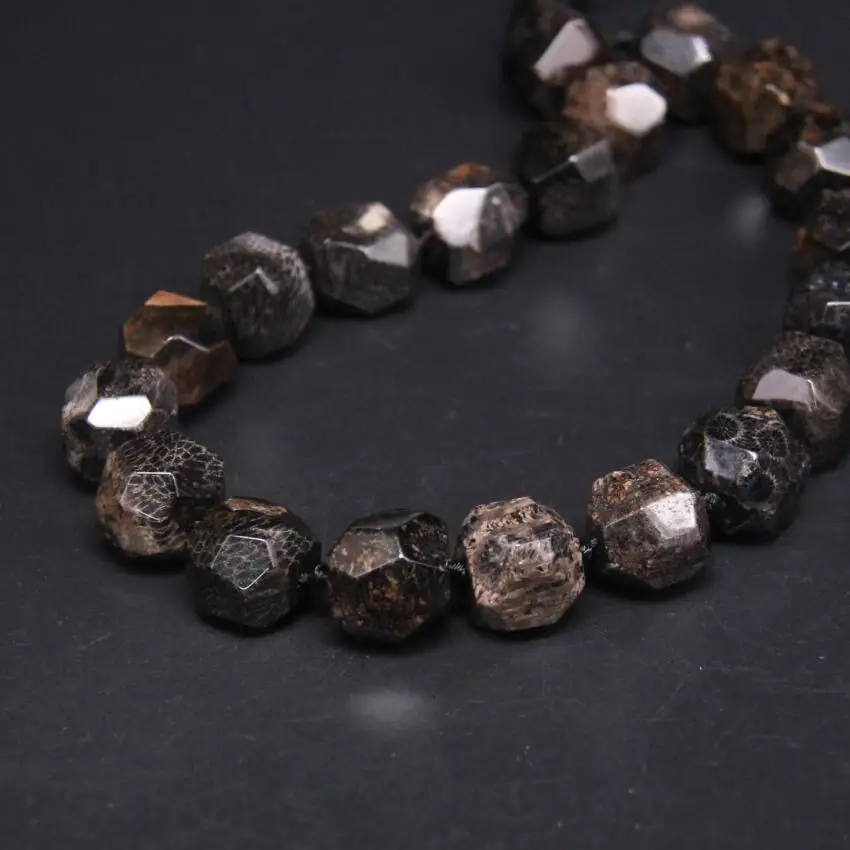 

15.5"strand Large Black Coral Jades Faceted Nugget Beads,Natural Chrysanthemum Agates Cut Slab Nugget Pendant Jewelry Making
