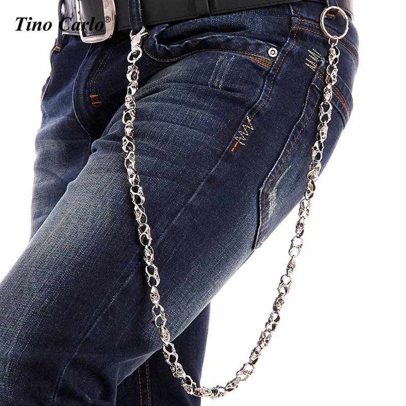 31" Silver Black Metal Long Wallet Chains KeyChain Strong Thick Skull