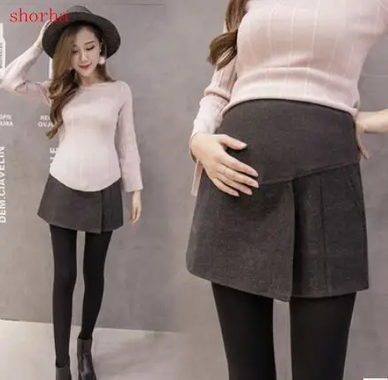 

Fake two pieces Short With Skirt Pregnant Clothes Cotton Thick pregnant Pants Solid Color All Match Maternity Wear
