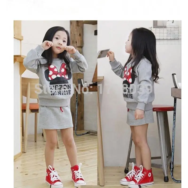 Spring Small Child Skirt Suits Ribbon girls Clothing Sets Autumn Kids