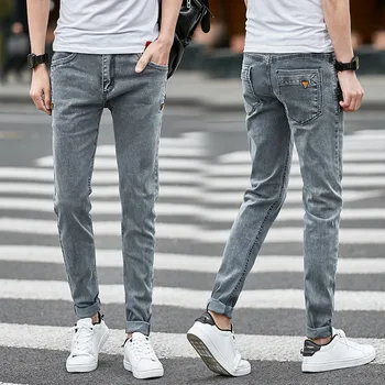 

Uwback 2017 New Arrival Autumn Men Jeans Pants Stretch Gray Washed Casual Pants Plus Size Slim Denim Trousers Slim Pants XA236