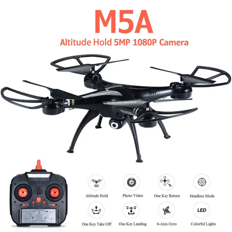 M5A RC font b Drone b font With 5MP 1080P HD Camera With 2 4GHz 4CH