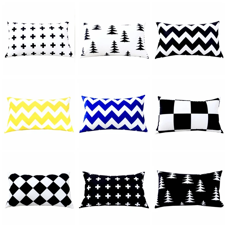

Wholesale Home Decor Velvet Pillow Cover Black and White Geometric Cushion Cover 30*50cm Sofa Car Decorative Lumbar Pillow