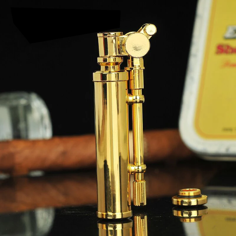 

MR.SMOKE Brand Metal Brass Golden Gasoline Lighter fluid Retro wheel windproof oil petrol lighter Gift Collection