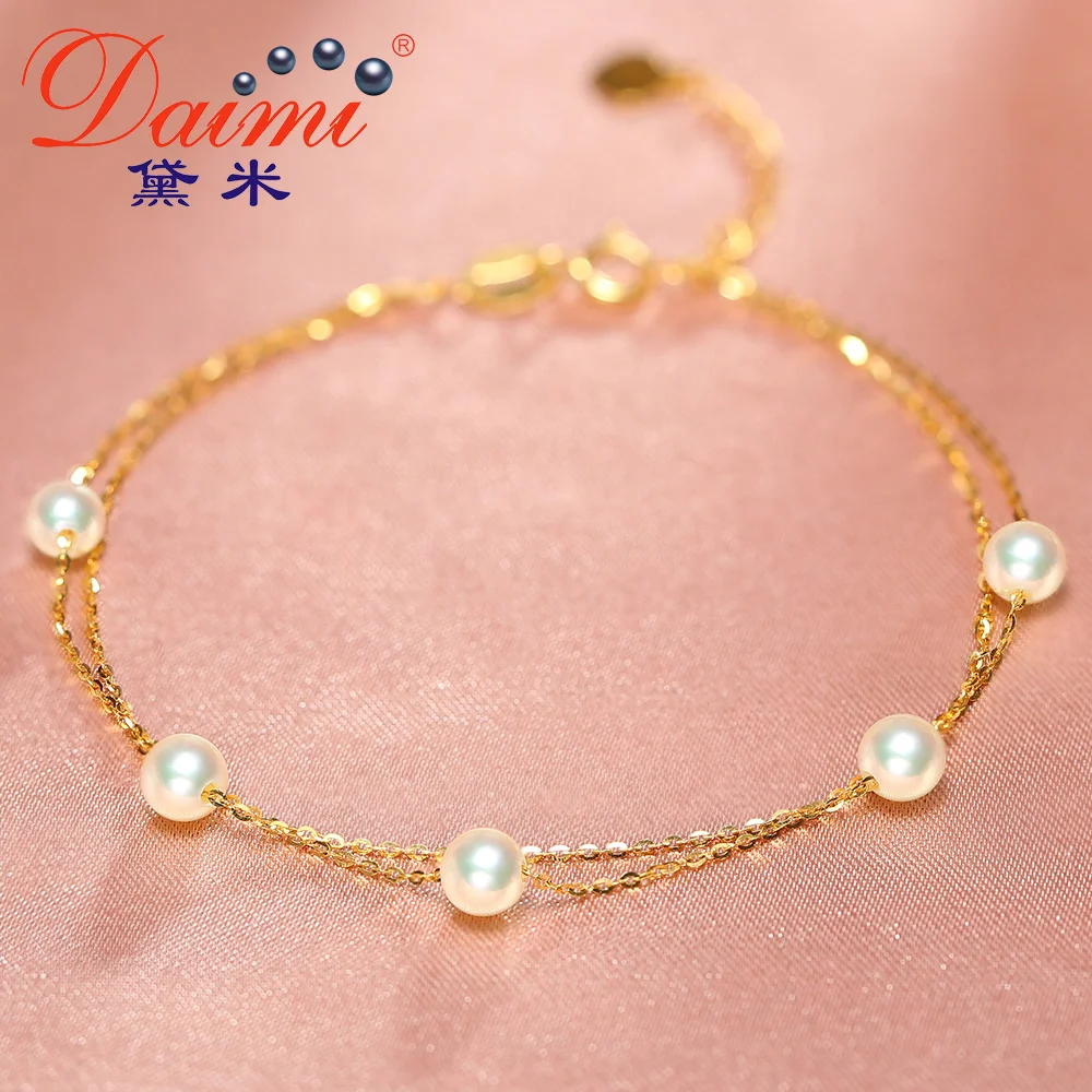 

DMCBFP011 4-4.5MM Round Akoya Pearl Bracelet 18k Gold Bracelet For Women
