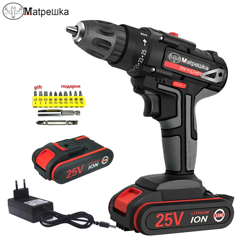 25VCordless Screwdriver Electric Screwdriver Cordless Drill Power Tools Handheld Drill Lithium Batt