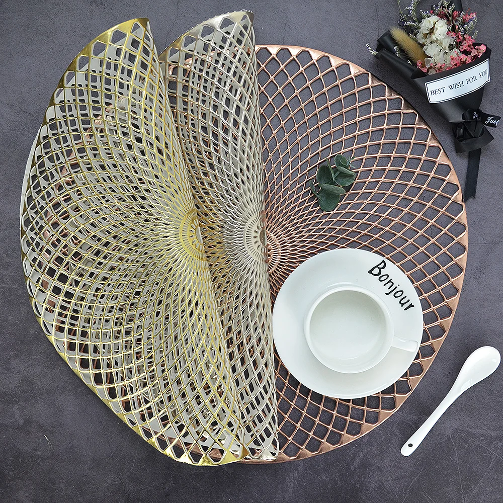 

PVC Placemat For Dinner Table Plastic Round Hollow Heat-insulated Pad Coaster Waterproof Non Slip Mats Home Decoration 40cm 1PCS