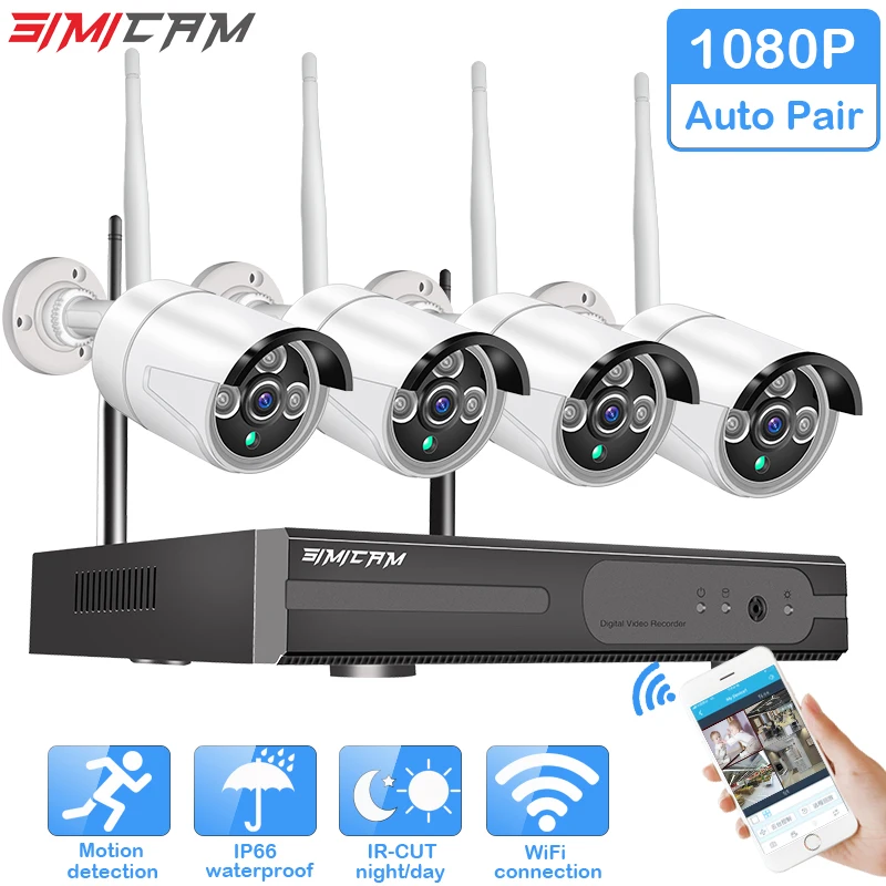 Wireless CCTV System 1080P Hard Drive Video 2MP 4CH NVR IP IR CUT font b outdoor