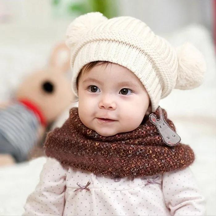 

Fashion Brands Autumn Winner Cute Baby Kids Girl Boy Dual Balls Warm Winter Knitted Cap Hat Beanie Wholesale And Drop Shipping