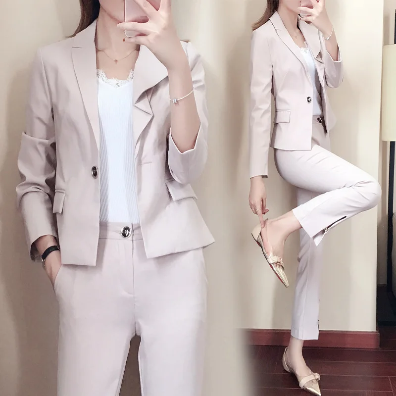 

Temperament OL Commuter Professional Set Female 2019 New Korean Fashion Slim Jacket and Pants Suit Two-piece
