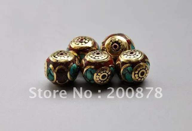 

10PCS Nepal handmade brass inlaid Stone loose beads 16*14mm