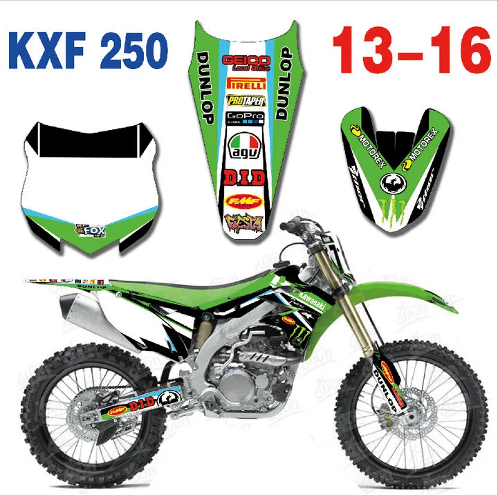 Графика наклейки Полный комплект для Kawasaki KXF250 13-16
