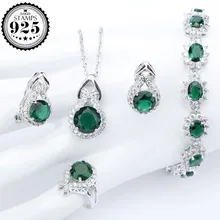 Зеленый Циркон Серебро 925 Ювелирные наборы для женщин браслеты Клипсы Серьги с Подвеска для ожерелья в виде камней Кольца Набор подарочная коробка