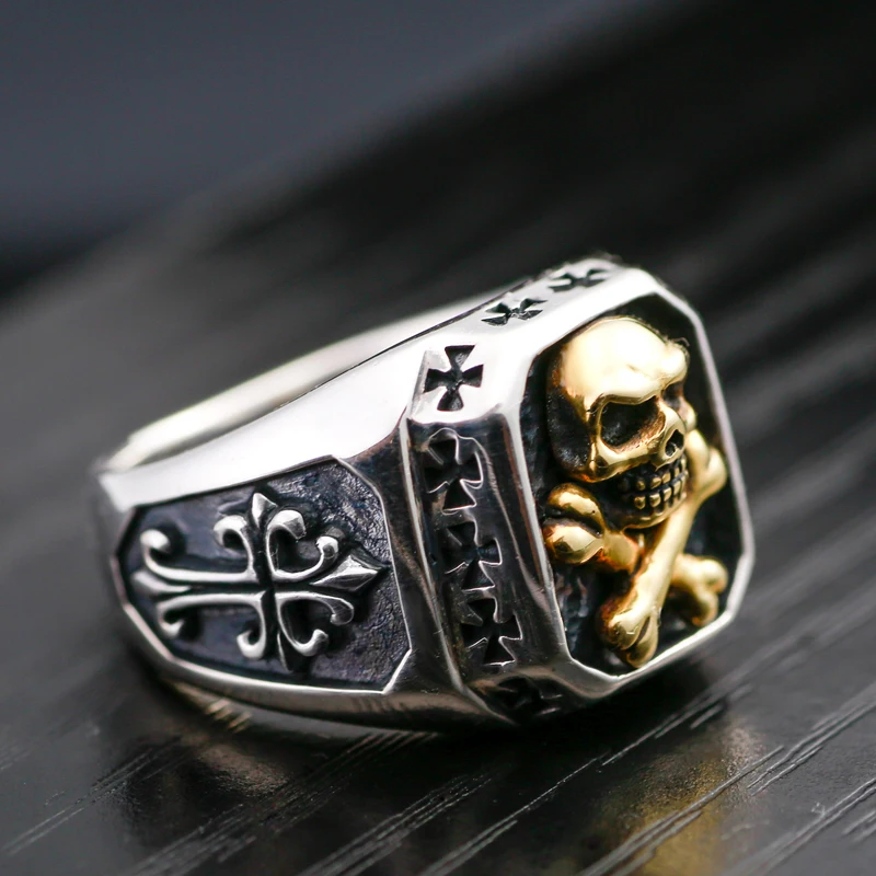 

925Silver Ring cross section man finger ring personality punk fashion