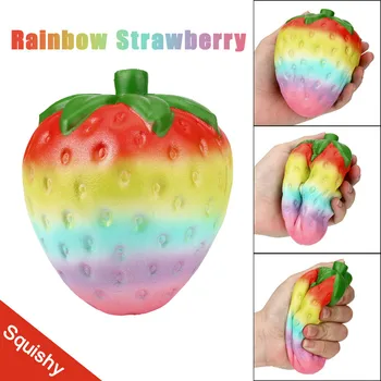 

12cm Rainbow Squishy Toy Strawberry Cream Scented kawaii stationery Slow Rising Squeeze Strap Kids Toy stationery items A1
