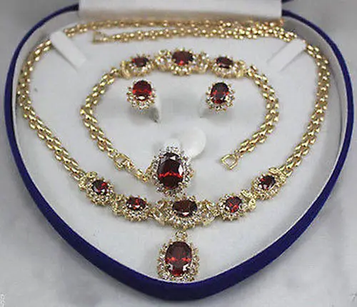 

FREE shipping>>>>>>women's jewelry rubine 18KGP Earring Bracelet Necklace Ring set