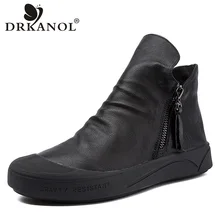 DRKANOL/; Ботинки martin из натуральной кожи в британском стиле; женские ботильоны на плоской подошве; Мягкие короткие ботинки на молнии с круглым носком; женская обувь