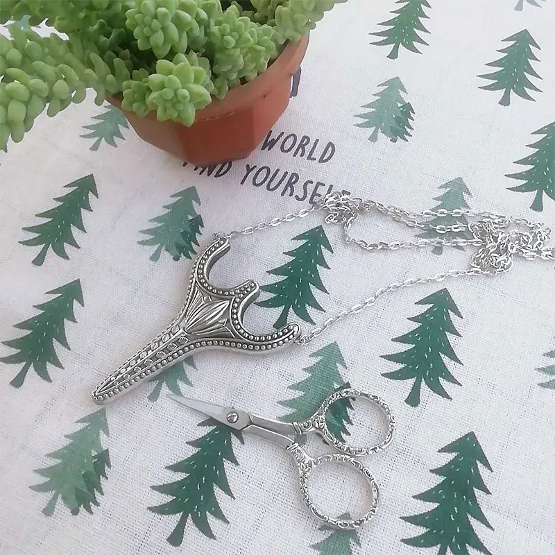 Online LMDZ 5 unids set Vintage plata artesanía antigua tijeras para bordados y para coser regalo dedal caja de aguja Awl tijeras de sastre
