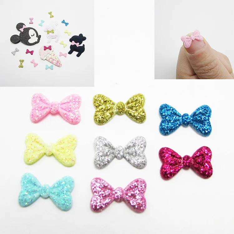 

40pcs Kawaii Padded Glitter Bowknot Patches 1.5x0.9cm Appliques For Clothes Sewing Supplies DIY Craft Decoration