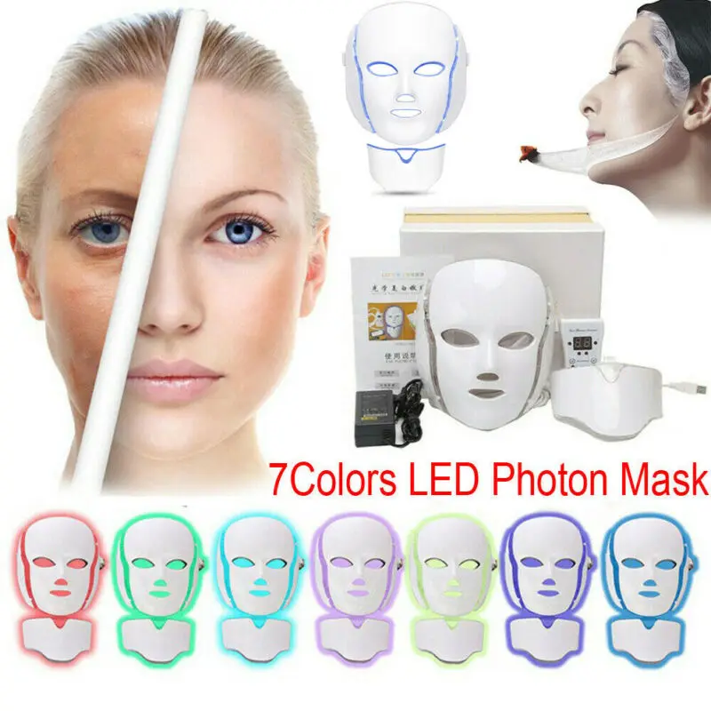 

LED Light Photon Face Neck Mask Rejuvenation Skin Therapy Wrinkles 7 Colors