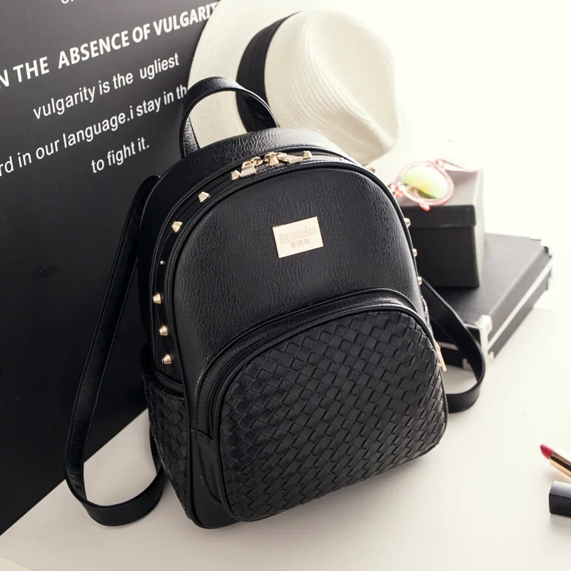 

Women Weaven Fashion Backpack Sweet Luxury College Student Satchel Large Pretty Schoolbag Ladies Travel Leather Shoulder Package