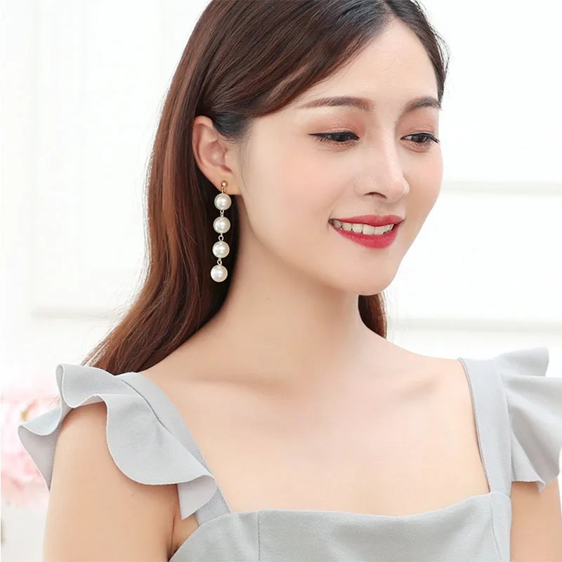 Simple Temperament Drop Earrings Exaggerated Large Pearl Tassel Long Dangle Beaded Hypoallergenic Earring Jewelry WD244 | Украшения и